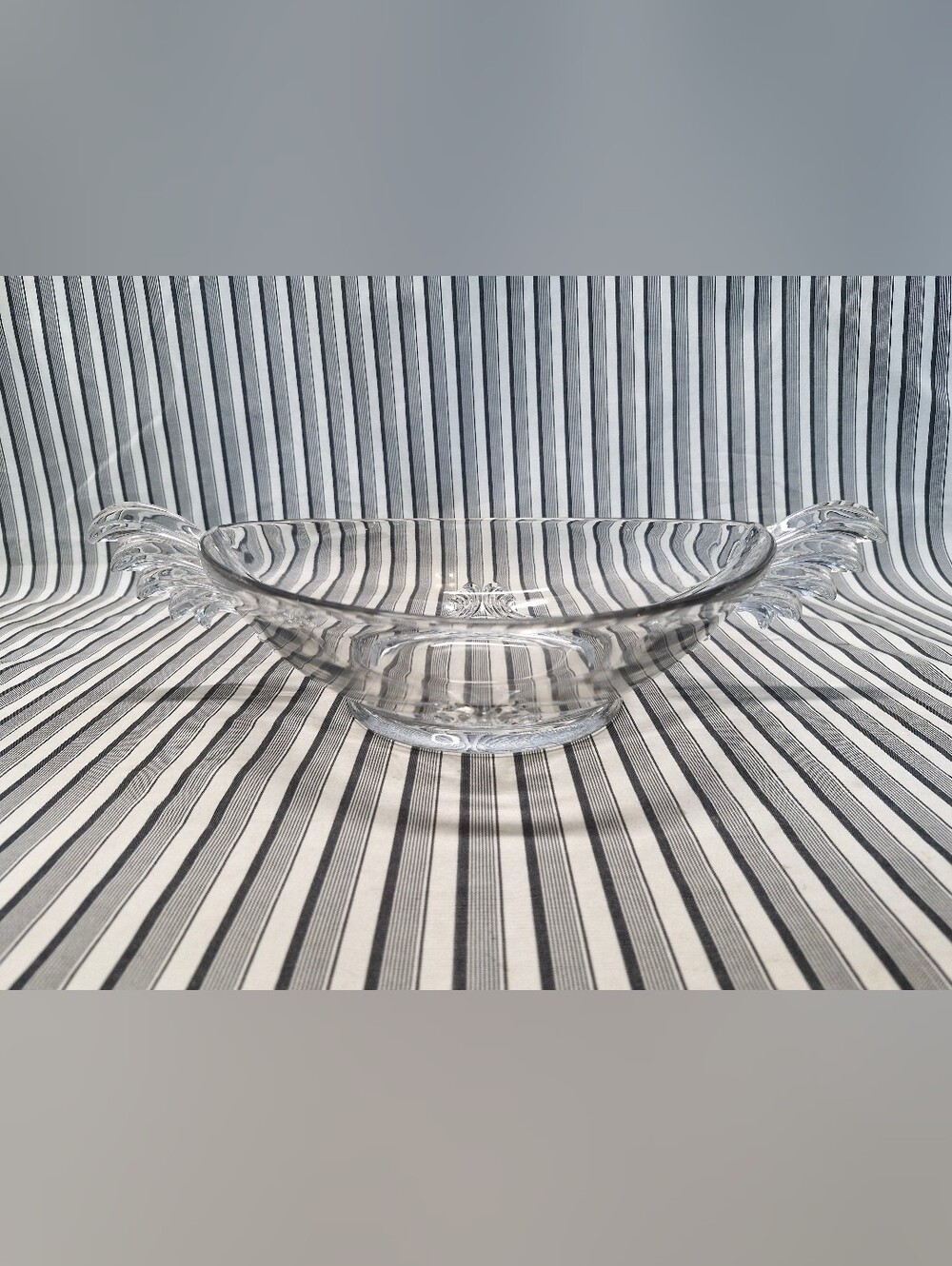 Large Clear Glass Pedestal Centerpiece Bowl Decorative Scroll Handles 15.5"